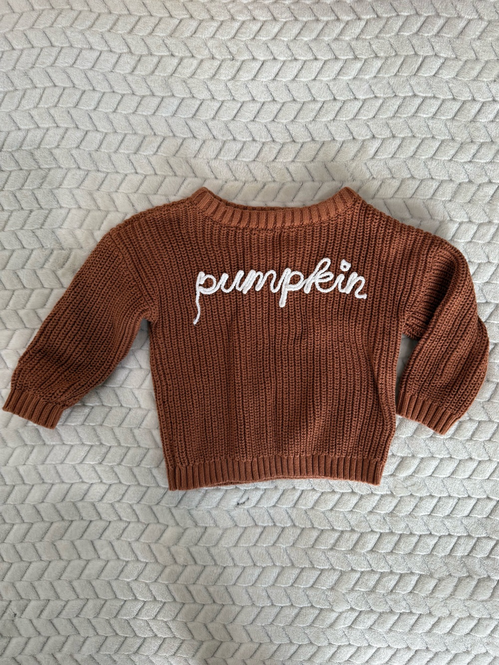 Old Navy Brown Knit Kids Sweater with White 'pumpkin' Script
